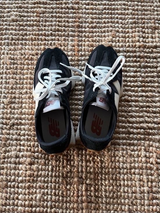 New Balance Shoes - New Balance Kids Black and White Lace-Up Sneakers with Red Logo